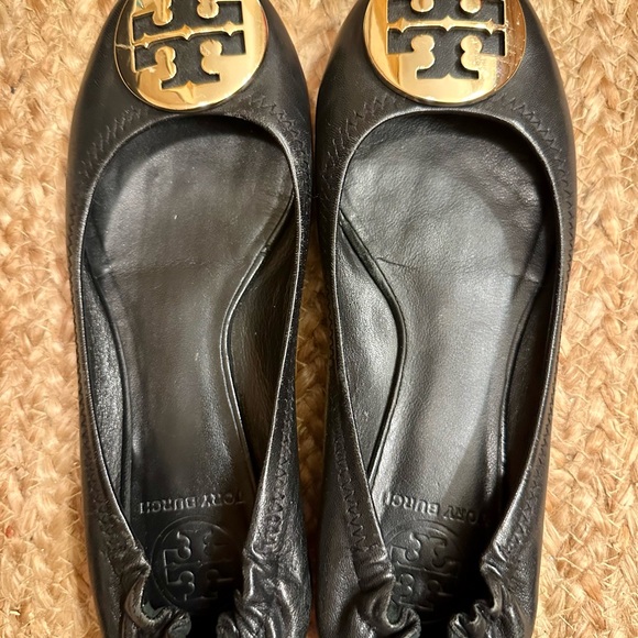 Tory Burch Shoes - Tory Burch Black Flats with Gold Emblem
